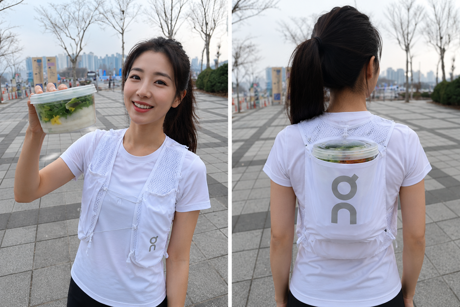 여성 러너의 비빔조끼 착용 예시